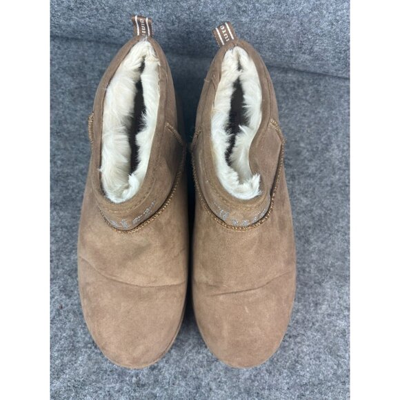 Juicy Couture Kerri Bootie Microsuede Boots Womens 10 Rhinestone Faux Fur Lining - Picture 1 of 9